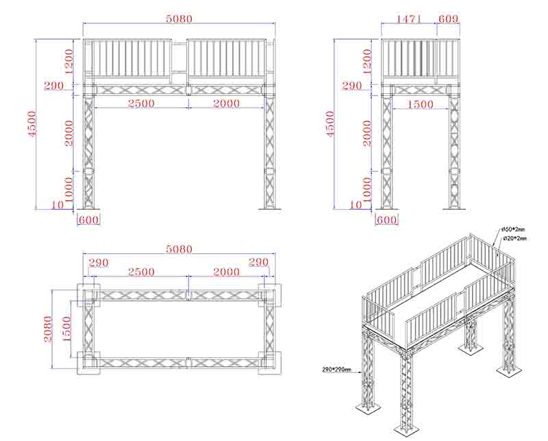 disegno della piattaforma del traliccio di illuminazione